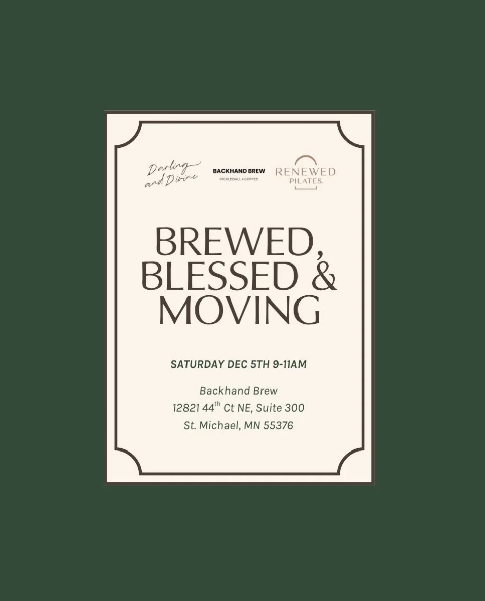 Brewed, Blessed and Moving event flyer for Saturday, December 5, 9–11 AM